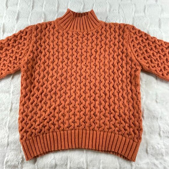 🔥Handmade Cable Knit Turtleneck Orange Pullover Cabin Cottage Retro Sweater - Picture 5 of 13